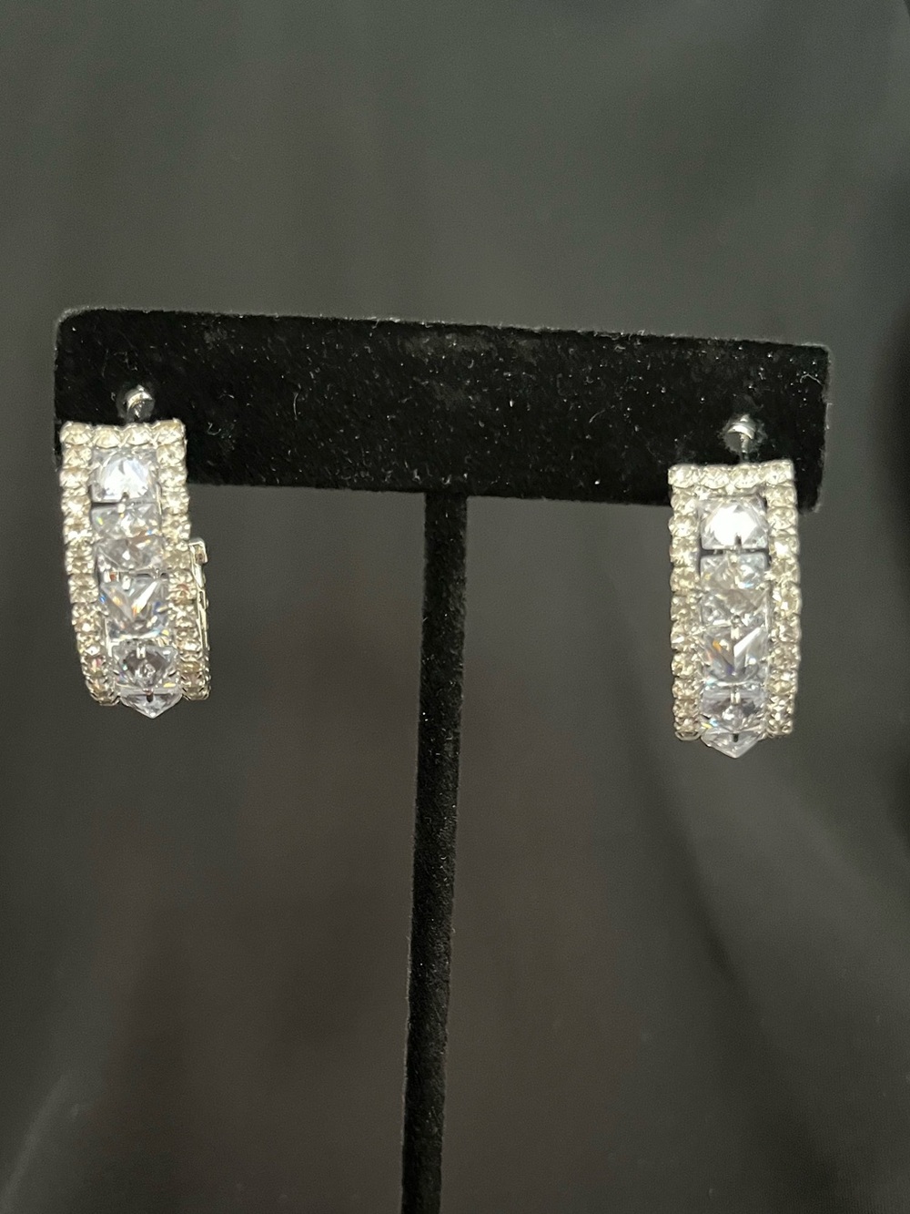 Crystal Hoop Drop Earrings in Silver Tone